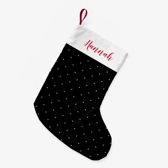 Black and White Polka Dot Small Christmas Stocking (Front (Hanging))