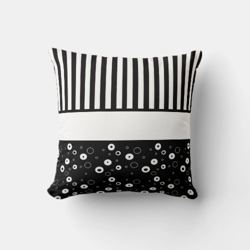 Black and White Polka Dot Striped Abstract Pillow