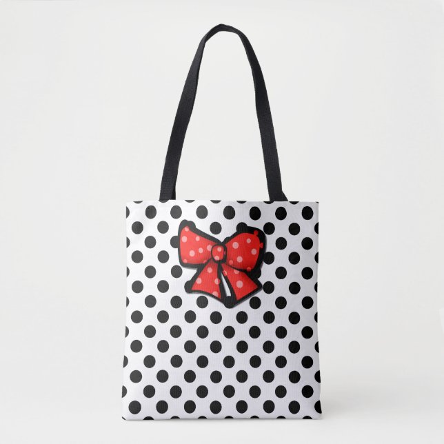 Black and White Polka Dot Tote Bag (Front)