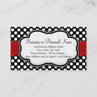 Black and White Polka Dot w/ Red Ribbon Business Card