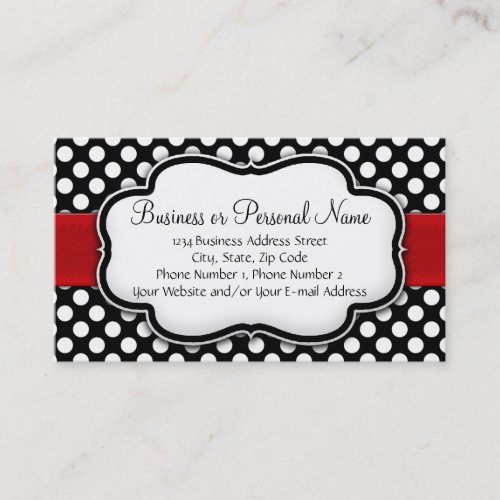 Black and White Polka Dot w/ Red Ribbon Business Cards