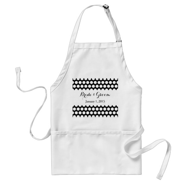 Black and White Polka Dot Wedding Adult Apron (Front)