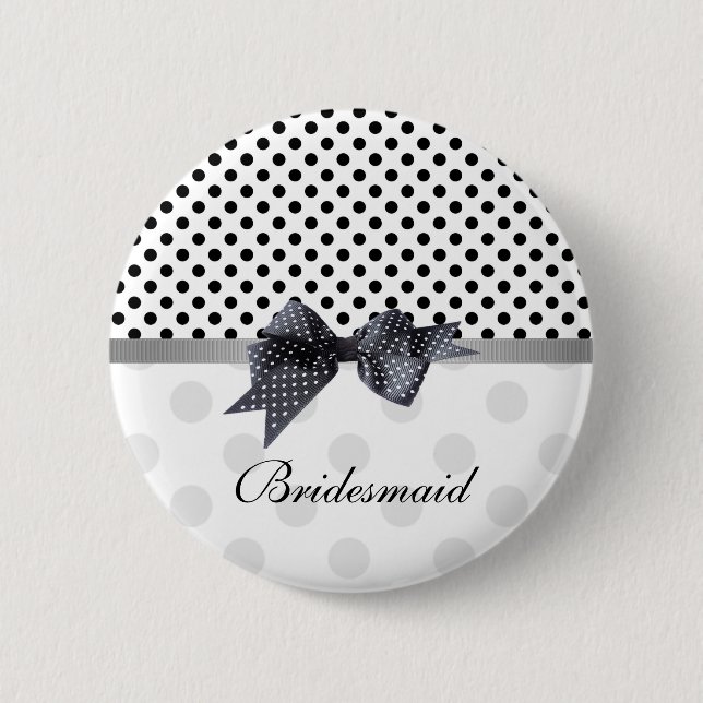Black and white polka dot Wedding Bridesmaid Pinback Button (Front)