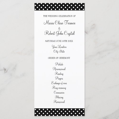 Black and white polka dot wedding ceremony program