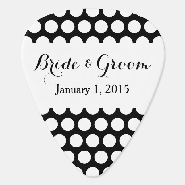 Black and White Polka Dot Wedding Guitar Pick (Back)