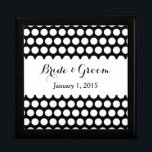 Black and White Polka Dot Wedding Keepsake Box<br><div class="desc">Customizable black and white polka dot pattern with couple's names and wedding date.</div>
