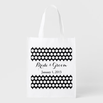 Black And White Polka Dot Wedding Reusable Grocery Bag by cliffviewgraphics at Zazzle