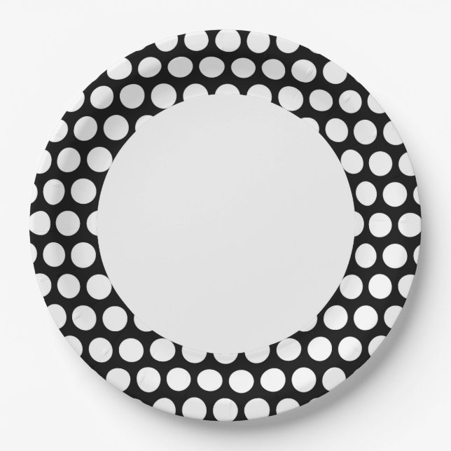 Black and White Polka Dot with Circle Paper Plates (Front)