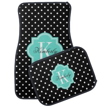 Black And White Polka Dot With Turquoise Monogram Car Floor Mat by PastelCrown at Zazzle