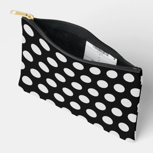 Black and White Polka Dots Accessory Pouch (Open)