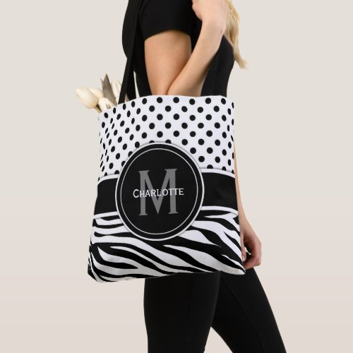 Black and White Polka Dots and Animal Print Tote Bag