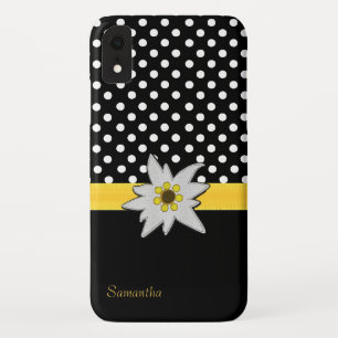 Black and White Polka Dots and Edelweiss iPhone XR Case