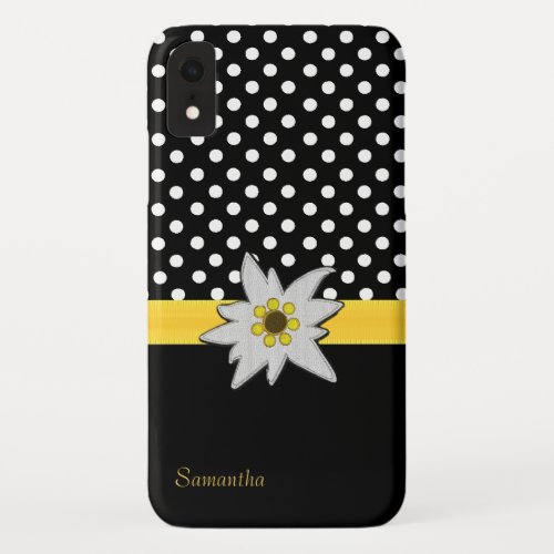 Black and White Polka Dots and Edelweiss iPhone XR Case