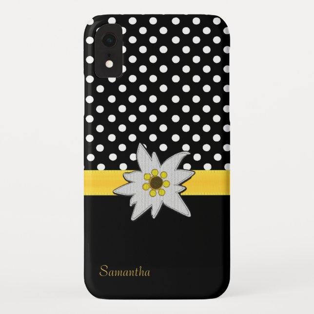 Black and White Polka Dots and Edelweiss Case-Mate iPhone Case (Back)