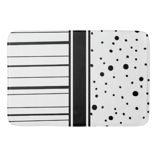 Black and White Polka Dots and Stripes   Bath Mat