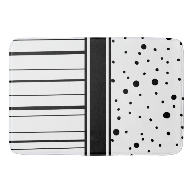 Black and White Polka Dots and Stripes   Bath Mat (Front)