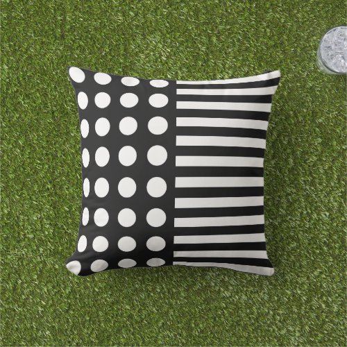 Black And White Polka Dots and Stripes Pattern  Outdoor Pillow