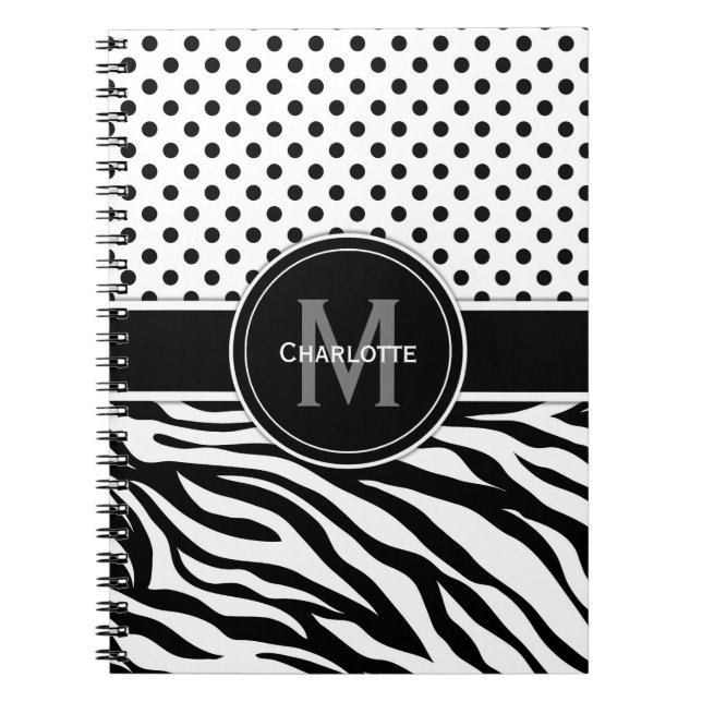 Black and White Polka Dots and Zebra Print Notebook (Front)