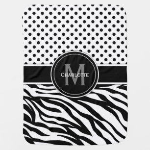 Black and White Polka Dots and Zebra Stripes Baby Blanket