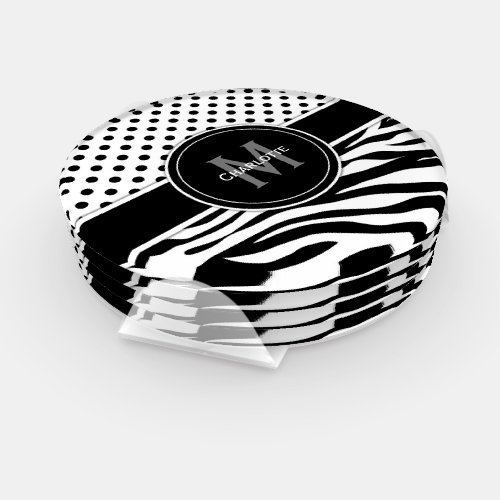Black and White Polka Dots and Zebra Stripes Coaster Set