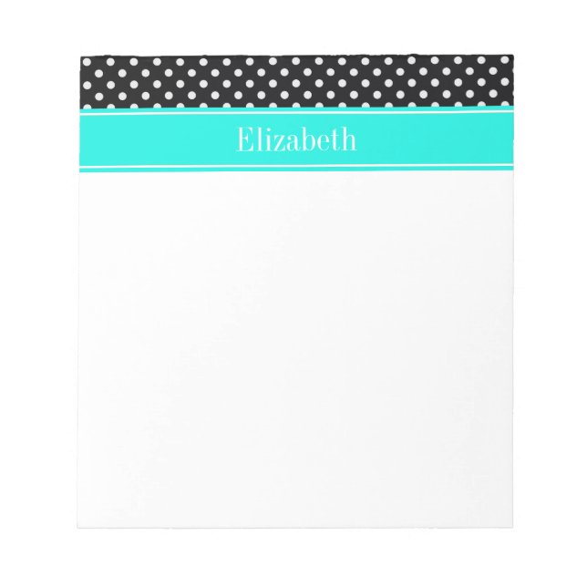 Black and White Polka Dots Aqua Name Monogram Notepad (Front)