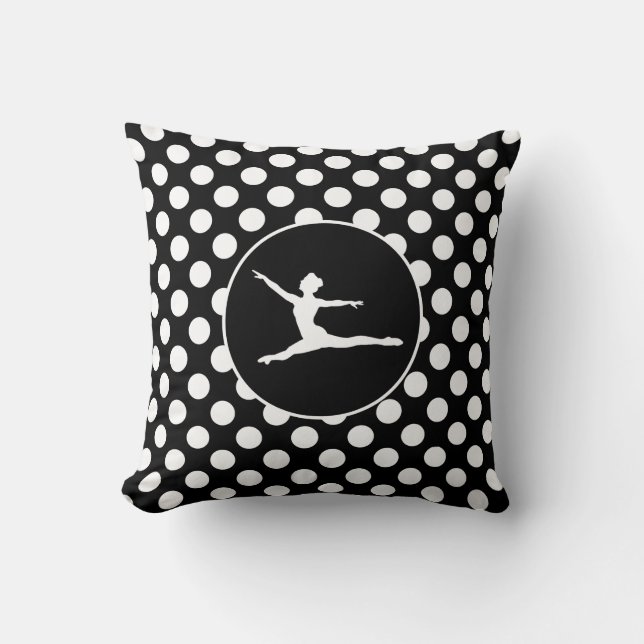Black and White Polka Dots; Ballet Throw Pillow (Front)