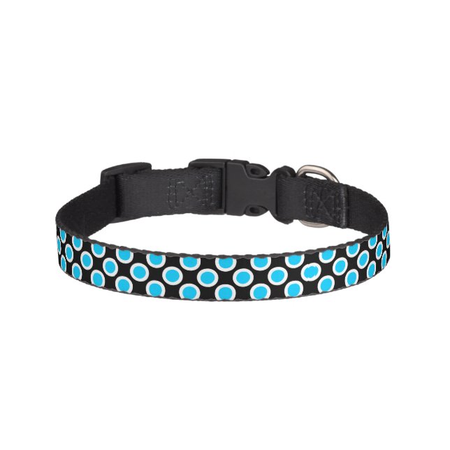Black and White Polka Dots Blue Dog Collar (Front)