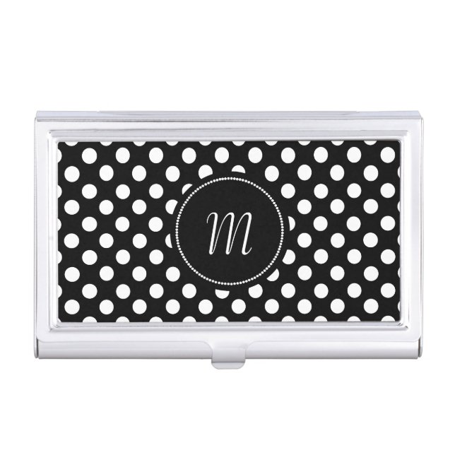Black and White Polka Dots Business Card Case (Front)