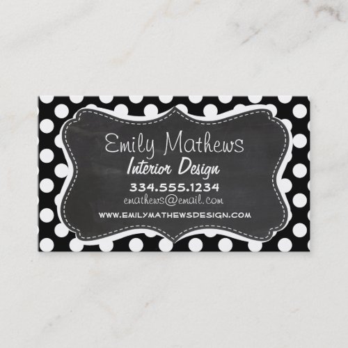 Black and White Polka Dots Chalkboard look Business Card