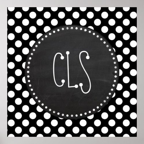 Black and White Polka Dots Chalkboard look Poster