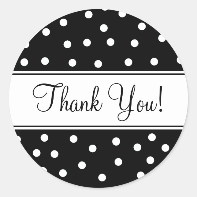Black and White Polka Dots Classic Round Sticker (Front)