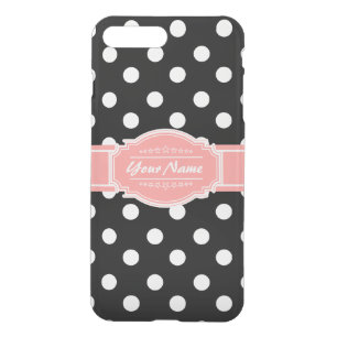 Black and White Polka Dots Coral Personalized Name iPhone 8 Plus/7 Plus Case