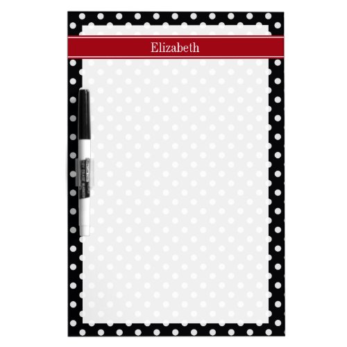 Black and White Polka Dots Cranberry Name Monogram Dry_Erase Board