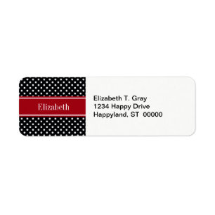 Black and White Polka Dots Cranberry Name Monogram Label