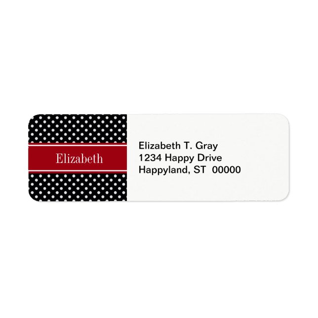 Black and White Polka Dots Cranberry Name Monogram Label (Front)