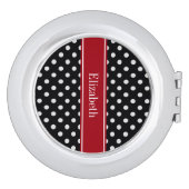 Black and White Polka Dots Cranberry Name Monogram Mirror For Makeup (Side)