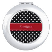 Black and White Polka Dots Cranberry Name Monogram Mirror For Makeup (Front)
