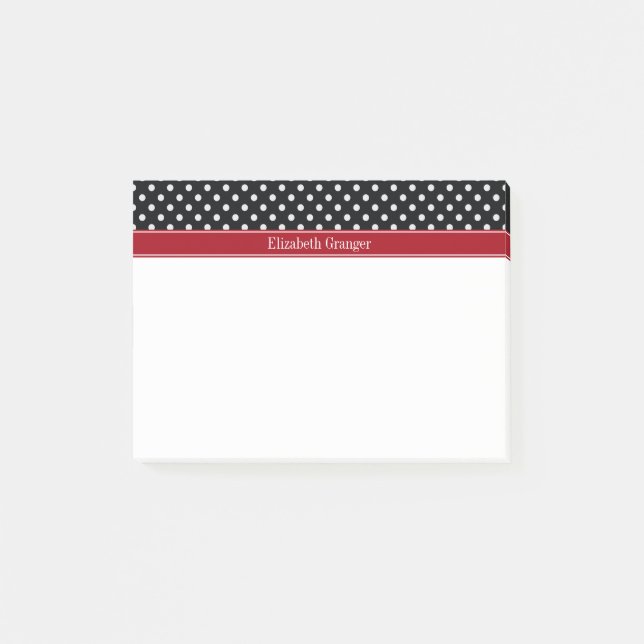 Black and White Polka Dots Cranberry Name Monogram Post-it Notes (Front)