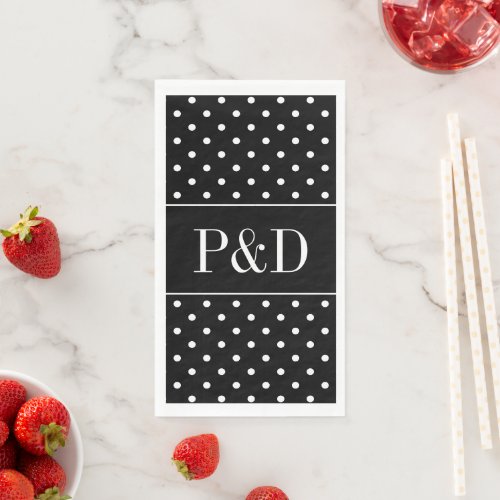 Black and white polka dots custom monogrammed paper guest towels