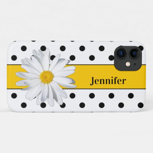 Black and White Polka Dots Daisy iPhone 11 Case