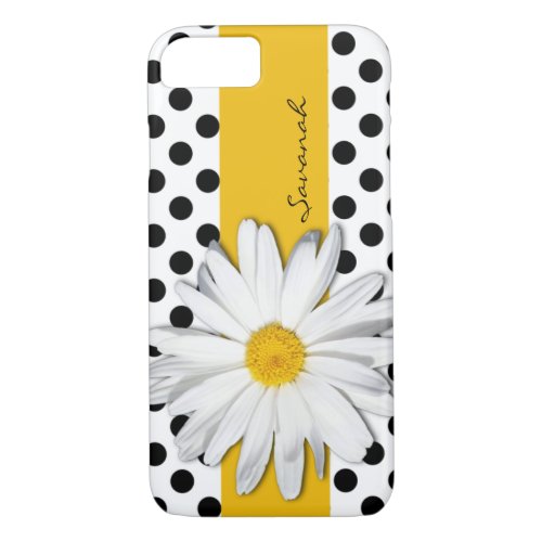 Black and White Polka Dots Daisy iPhone 7 Case