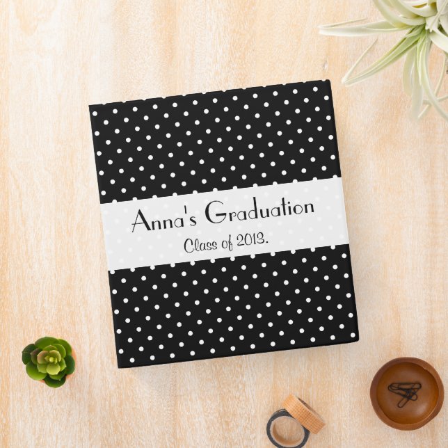 Black and White Polka Dots, Dotted, Graduation Binder (In Situ)