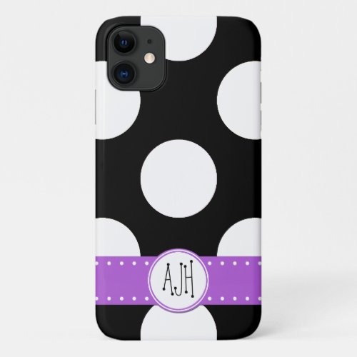 Black and White Polka Dots Dotted Monogram iPhone 11 Case
