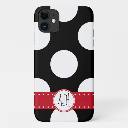 Black and White Polka Dots Dotted Monogram iPhone 11 Case