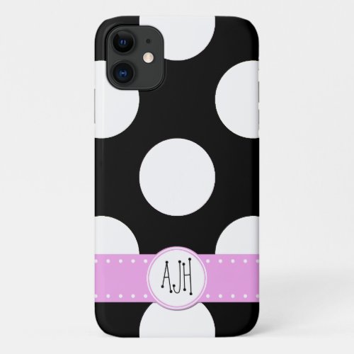 Black and White Polka Dots Dotted Monogram iPhone 11 Case