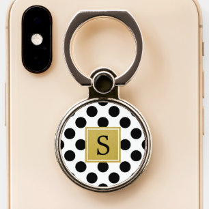 Black and White Polka Dots, Dotted, Monogram Phone Ring Stand