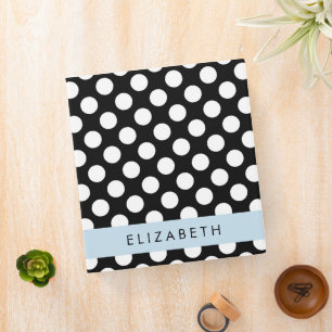Black and White Polka Dots, Dotted, Your Name 3 Ring Binder