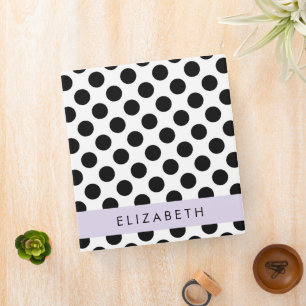 Black and White Polka Dots, Dotted, Your Name 3 Ring Binder