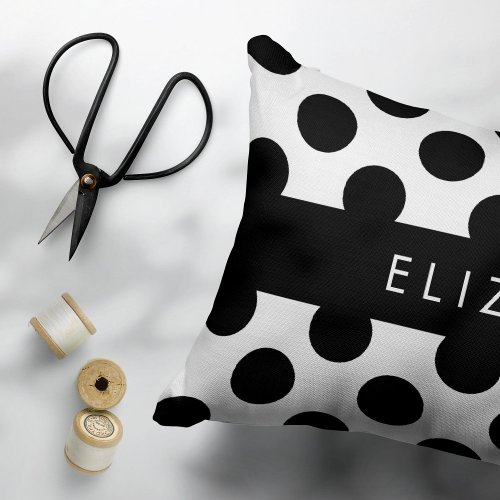 Black and White Polka Dots Dotted Your Name Accent Pillow
