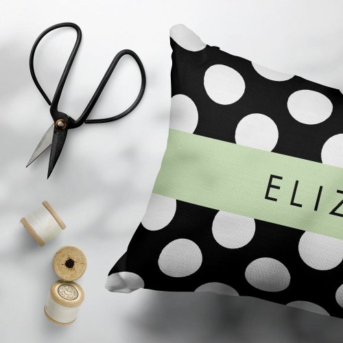 Black and White Polka Dots Dotted Your Name Accent Pillow